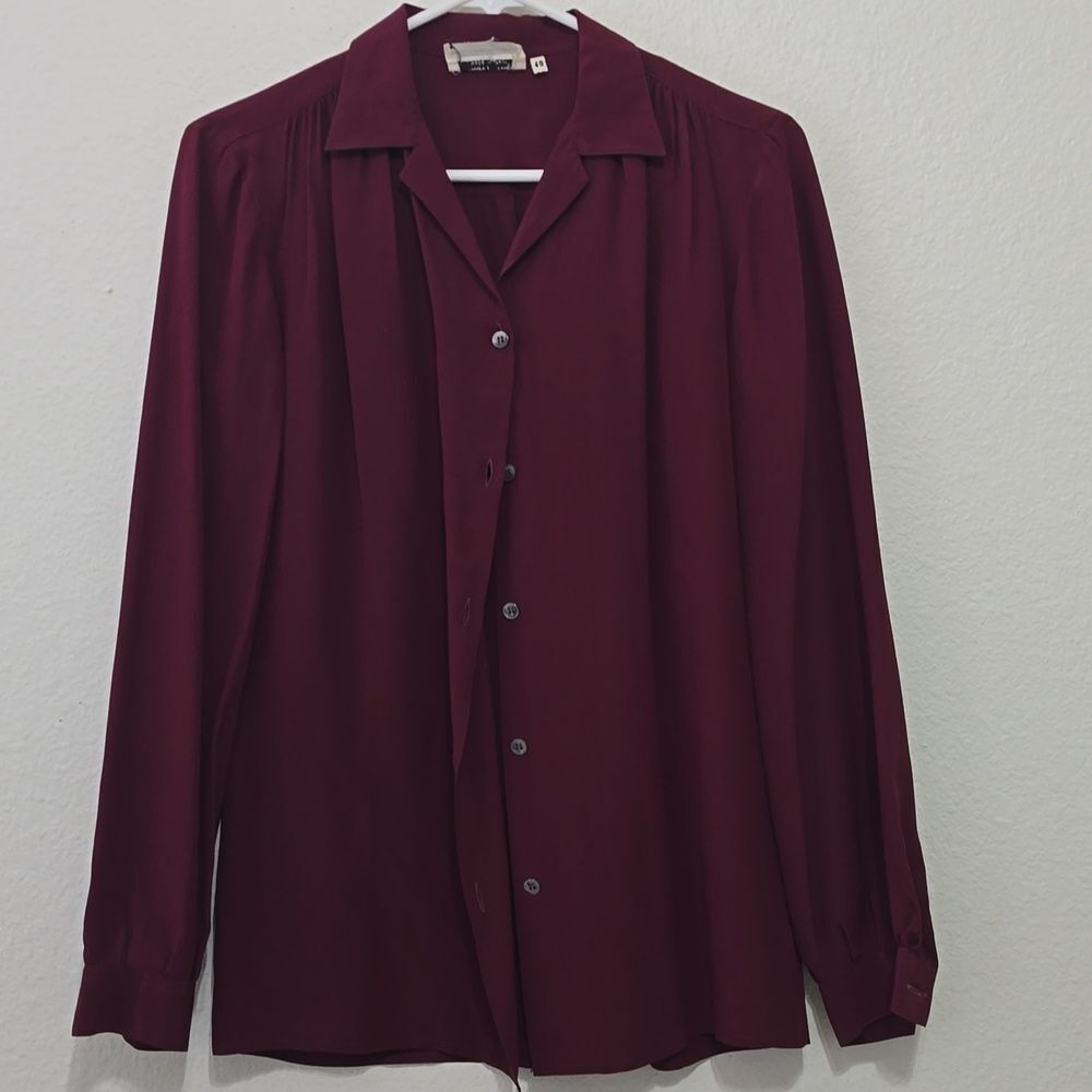 Vintage Alan Austin,  Burgandy Silk Blouse  40‎